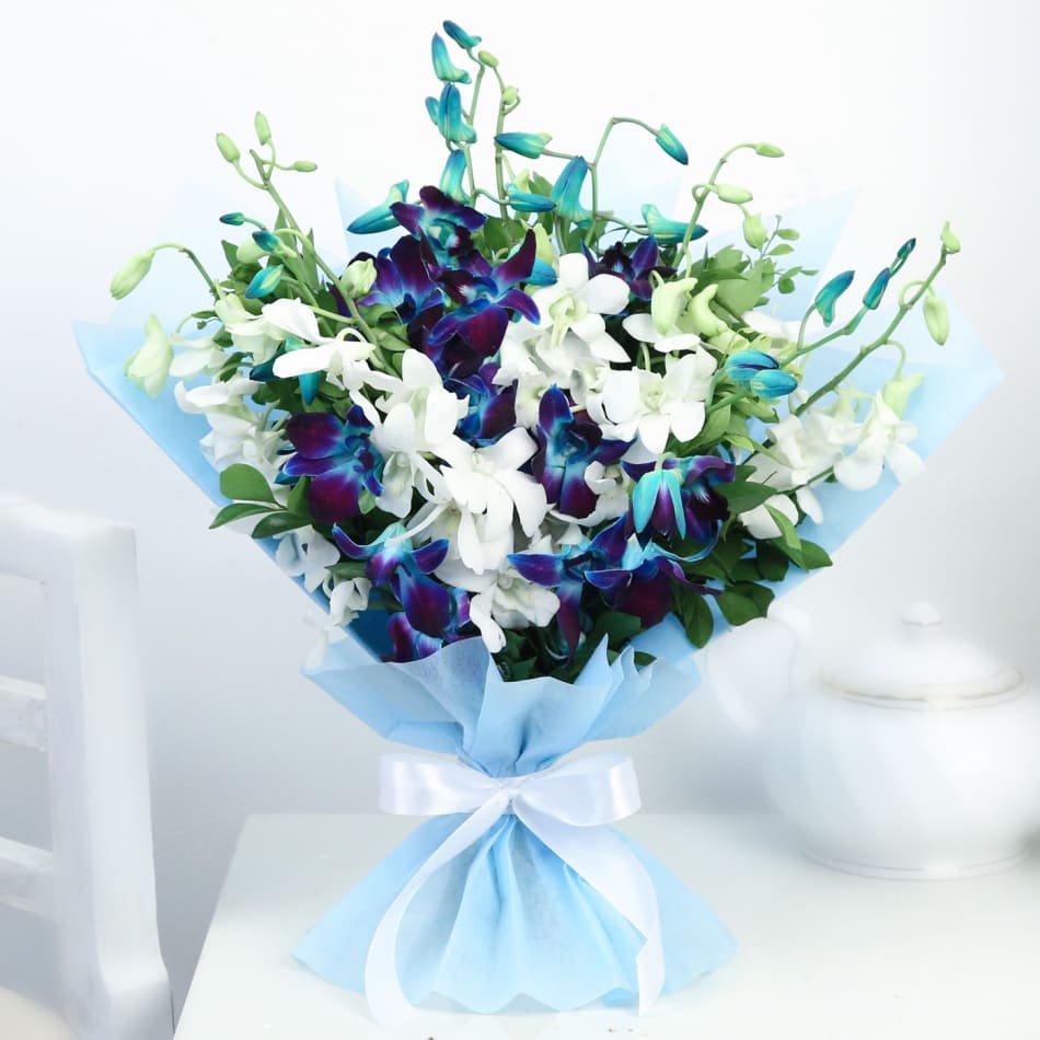 Royal blue and white orchid buke