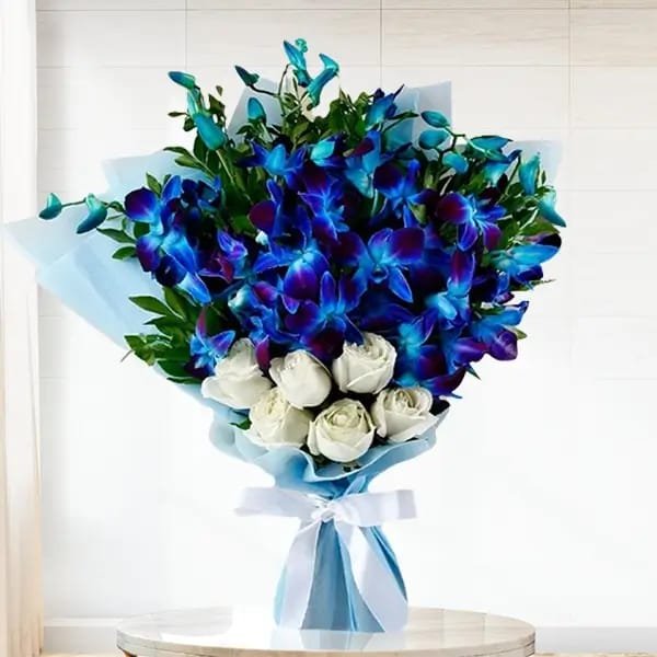 Royal blue and white orchid bunch