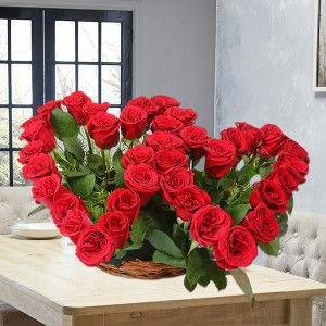 Heart touching red basket